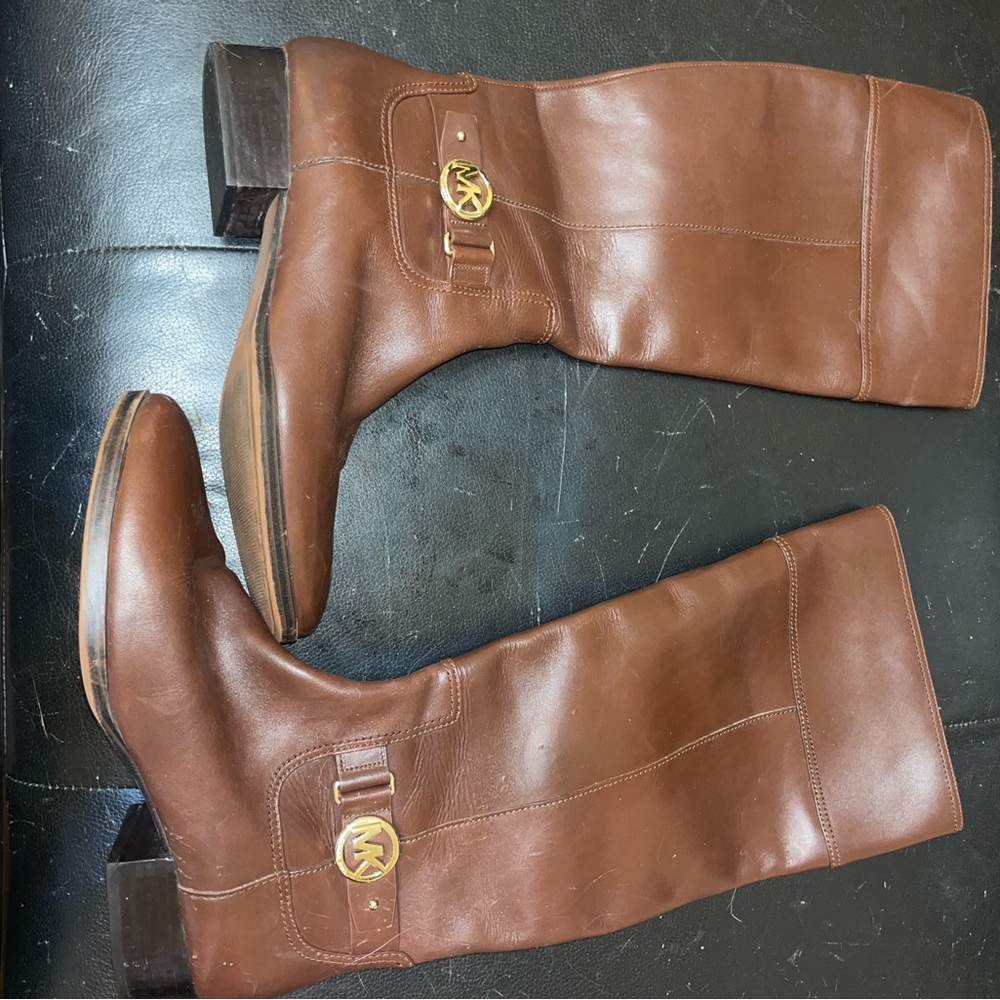 Michael Kors Mindy Cognac Leather Boots
